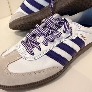 Purple and White Adidas Samba- Size 8